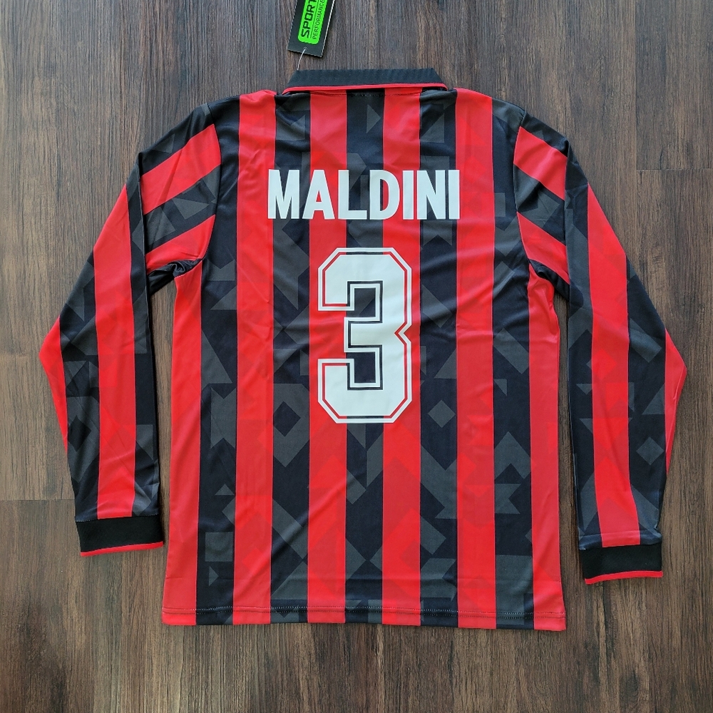 Paolo Maldini AC Milan New Men's Retro Long Sleeve Lotto Soccer Jersey - Picture 7 of 9